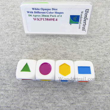 WKP13849E4 White Opaque Dice Different Color Shapes D6 20mm Set of 4 (ONLINE ORDER ONLY)