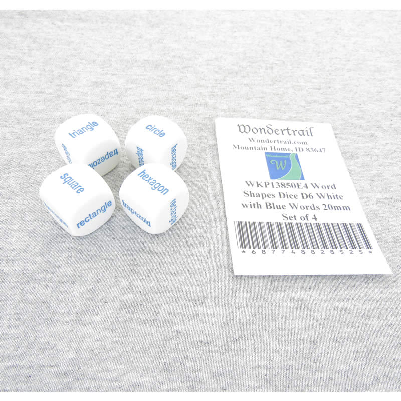 WKP13850E4 Word Shapes Dice D6 White with Blue Words 20mm Set of 4 (ONLINE ORDER ONLY)