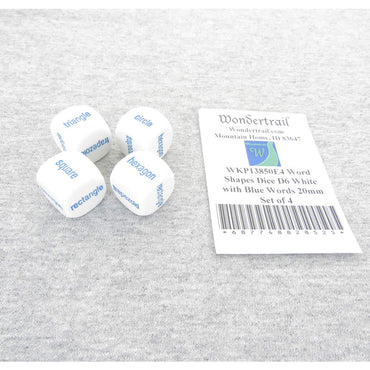 WKP13850E4 Word Shapes Dice D6 White with Blue Words 20mm Set of 4 (ONLINE ORDER ONLY)