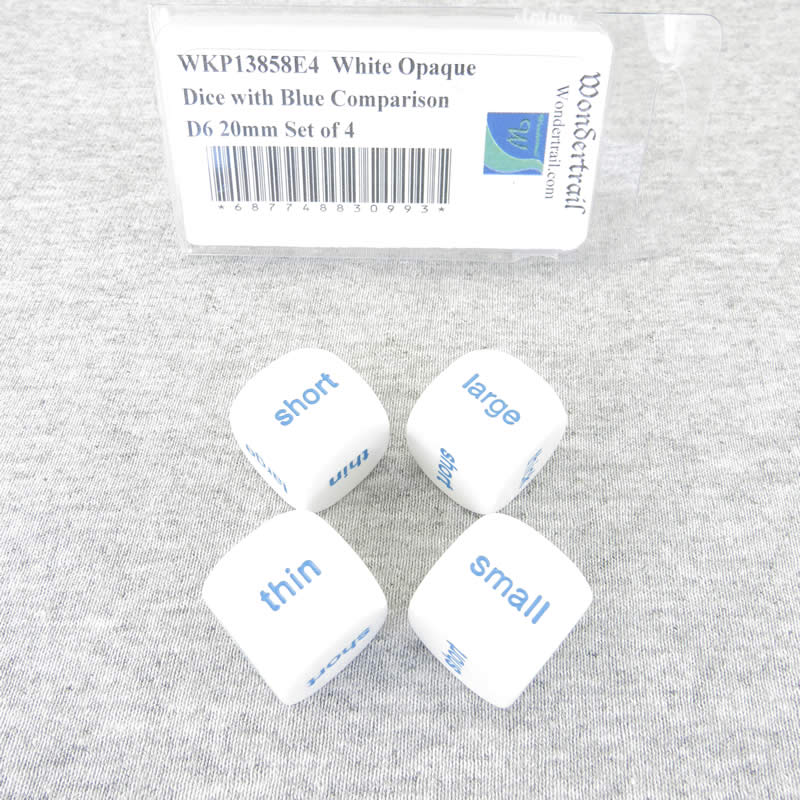 WKP13858E4  White Opaque Dice with Blue Comparison D6 20mm Set of 4 (ONLINE ORDER ONLY)