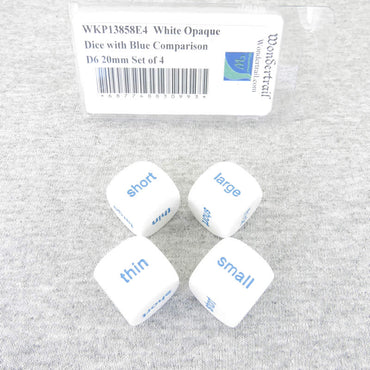 WKP13858E4  White Opaque Dice with Blue Comparison D6 20mm Set of 4 (ONLINE ORDER ONLY)