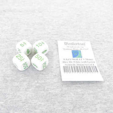 WKP13864E4 US Money Dice D6 White with Green Symbols 20mm Set of 4 (ONLINE ORDER ONLY)