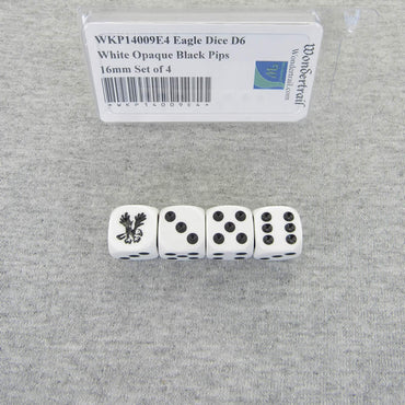 WKP14009E4 Eagle Dice D6 White Opaque Black Pips 16mm Set of 4 (ONLINE ORDER ONLY)