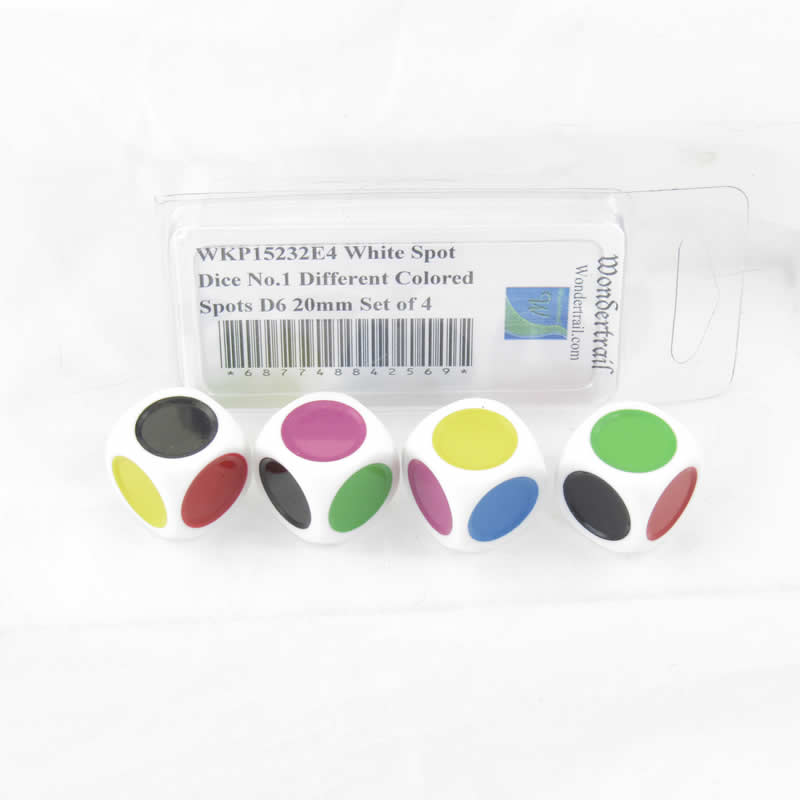 WKP15232E4 White Spot Dice No.1 Different Colored Spots D6 20mm Set of 4 (ONLINE ORDER ONLY)