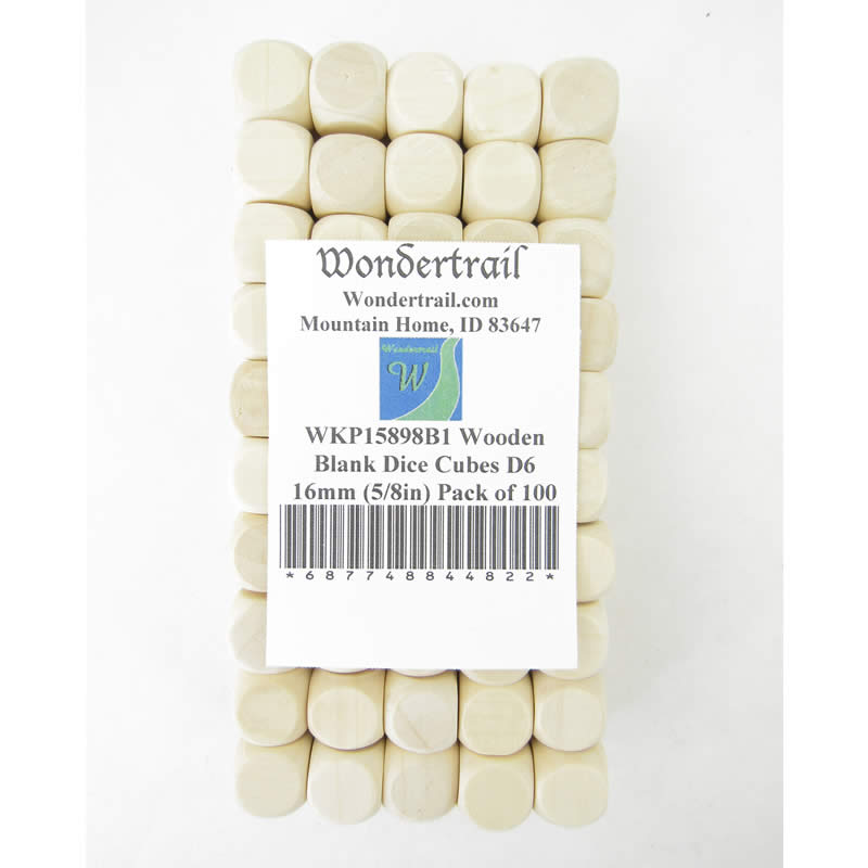 WKP15898B1 Wooden Blank Dice Cubes D6 16mm (5/8in) Pack of 100 (ONLINE ORDER ONLY)