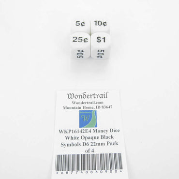 WKP16142E4 Money Dice White Opaque Black Symbols D6 22mm Pack of 4 (ONLINE ORDER ONLY)
