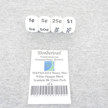 WKP16142E4 Money Dice White Opaque Black Symbols D6 22mm Pack of 4 (ONLINE ORDER ONLY)