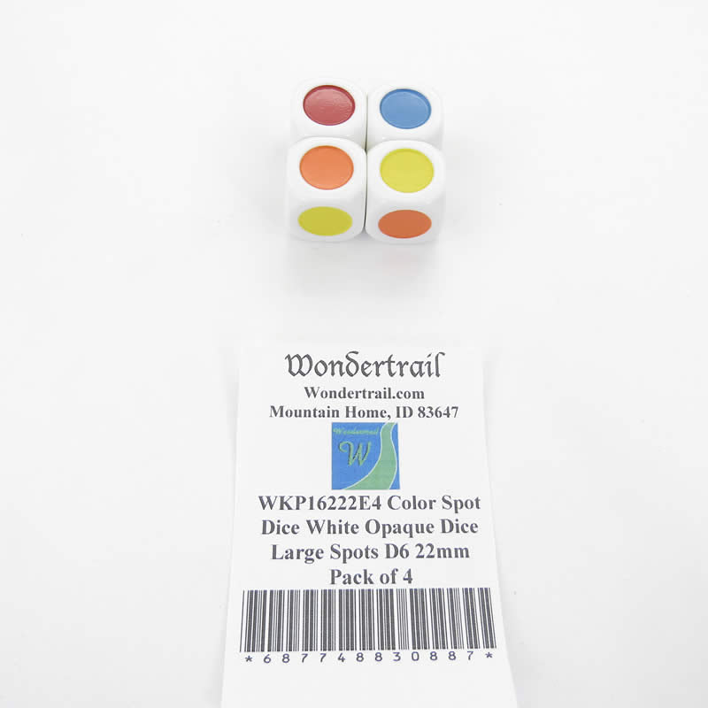 WKP16222E4 Color Spot Dice White Opaque Dice Large Spots D6 22mm Pack of 4 (ONLINE ORDER ONLY)