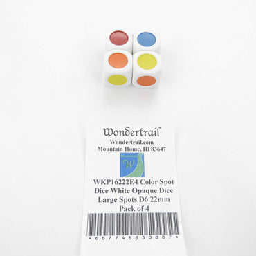 WKP16222E4 Color Spot Dice White Opaque Dice Large Spots D6 22mm Pack of 4 (ONLINE ORDER ONLY)