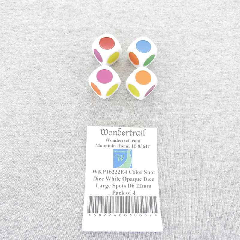 WKP16222E4 Color Spot Dice White Opaque Dice Large Spots D6 22mm Pack of 4 (ONLINE ORDER ONLY)