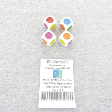 WKP16222E4 Color Spot Dice White Opaque Dice Large Spots D6 22mm Pack of 4 (ONLINE ORDER ONLY)