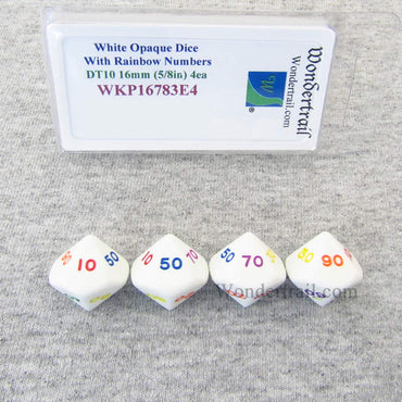 WKP16783E4 White Opaque Dice Rainbow Color Numbers DT10 16mm Pack of 4 (ONLINE ORDER ONLY)