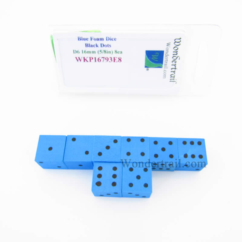 WKP16793E8 Blue Foam Dice with Black Dots D6 16mm (5/8in) Pack of 8 (ONLINE ORDER ONLY)