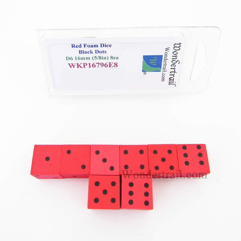 WKP16796E8 Red Foam Dice with Black Dots D6 16mm (5/8in) Pack of 8 (ONLINE ORDER ONLY)