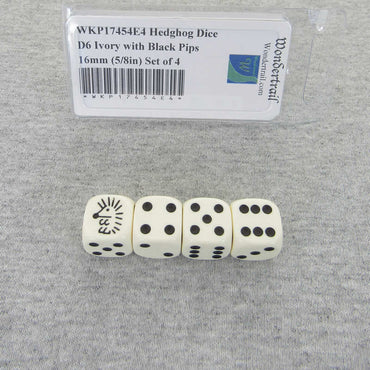 WKP17454E4 Hedghog Dice D6 Ivory with Black Pips 16mm (5/8in) Set of 4 (ONLINE ORDER ONLY)