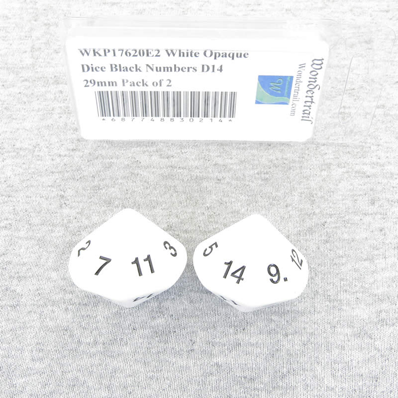 WKP17620E2 White Opaque Dice Black Numbers D14 29mm Pack of 2 (ONLINE ORDER ONLY)