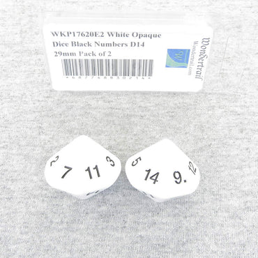 WKP17620E2 White Opaque Dice Black Numbers D14 29mm Pack of 2 (ONLINE ORDER ONLY)