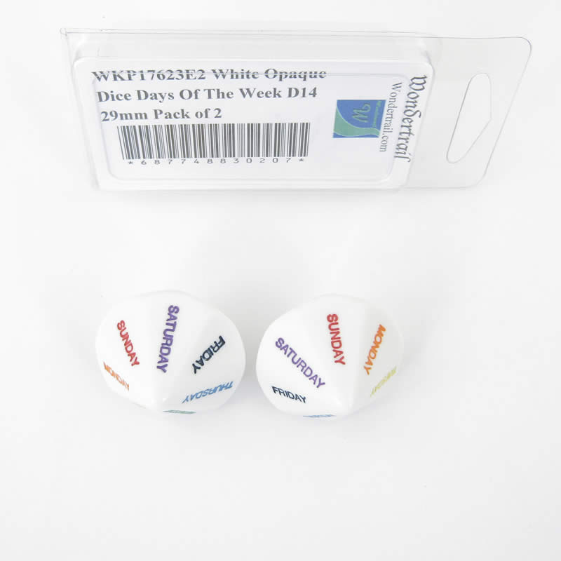 WKP17623E2 White Opaque Dice Days Of The Week D14 29mm Pack of 2 (ONLINE ORDER ONLY)