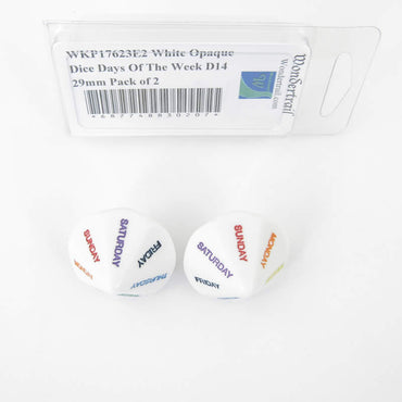 WKP17623E2 White Opaque Dice Days Of The Week D14 29mm Pack of 2 (ONLINE ORDER ONLY)