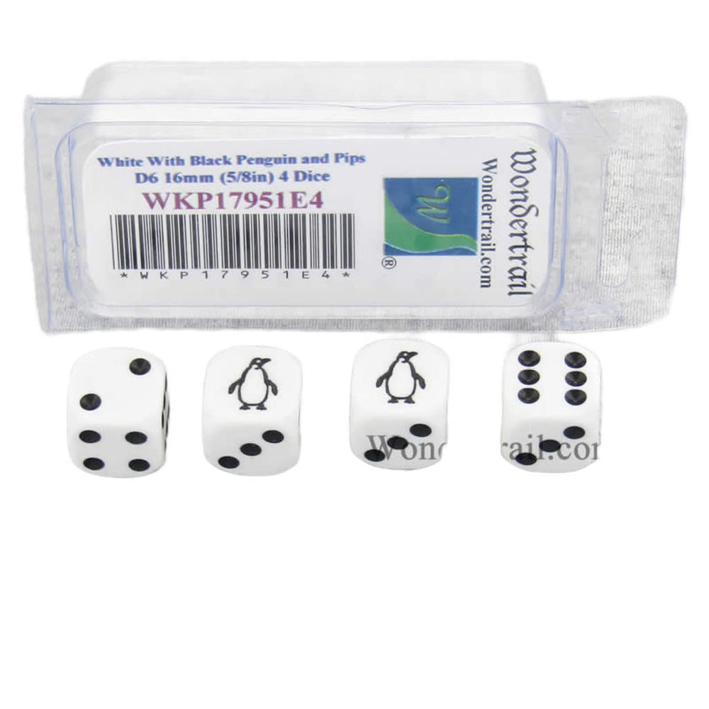 WKP17951E4 Penguin Dice White Opaque with Black Pips D6 16mm Set of 4 (ONLINE ORDER ONLY)