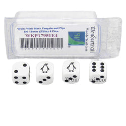 WKP17951E4 Penguin Dice White Opaque with Black Pips D6 16mm Set of 4 (ONLINE ORDER ONLY)