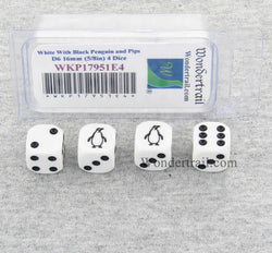 WKP17951E4 Penguin Dice White Opaque with Black Pips D6 16mm Set of 4 (ONLINE ORDER ONLY)