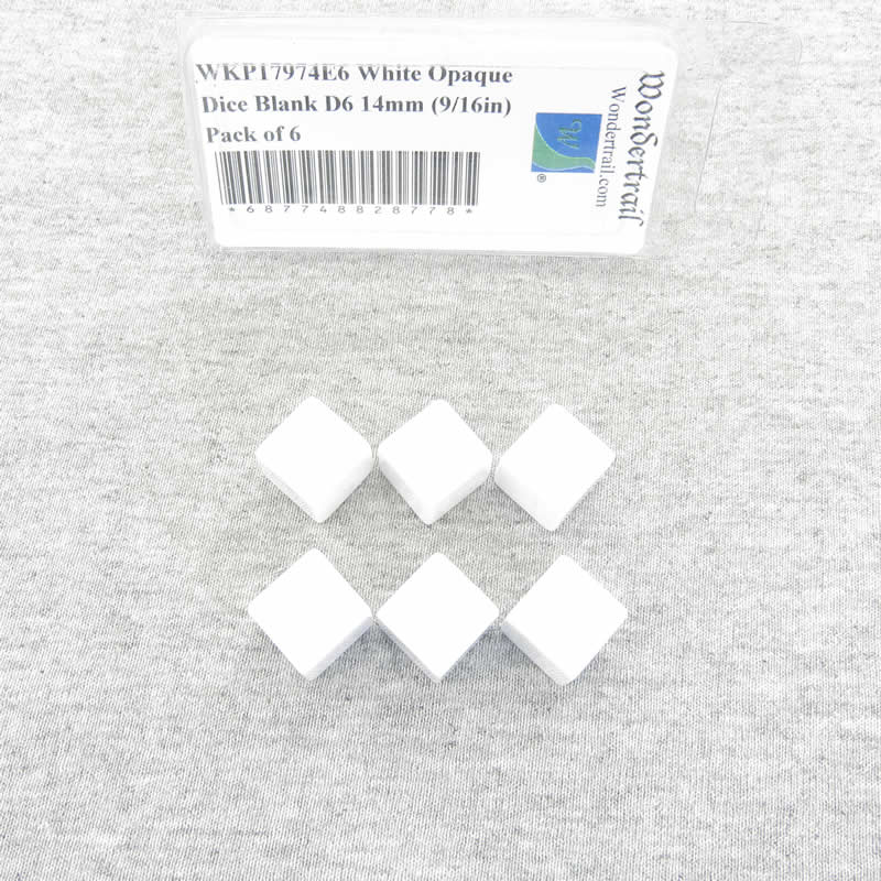 WKP17974E6 White Opaque Dice Blank D6 14mm (9/16in) Pack of 6 (ONLINE ORDER ONLY)