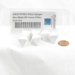 WKP17975E6 White Opaque Dice Blank D8 16mm (5/8in) Pack of 6 Wondertrail (ONLINE ORDER ONLY)
