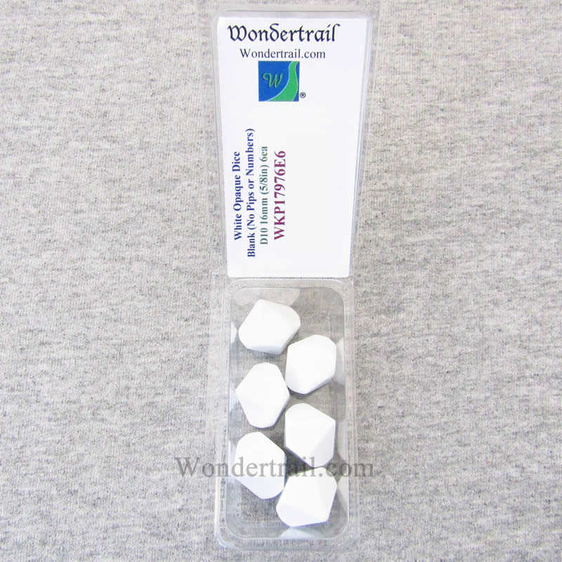 WKP17976E6 White Opaque Dice Blank D10 16mm (5/8in) Pack of 6 (ONLINE ORDER ONLY)