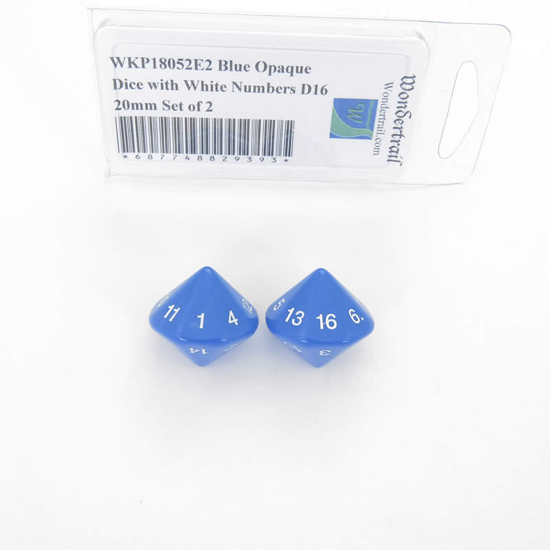 WKP18052E2 Blue Opaque Dice with White Numbers D16 20mm Set of 2 (ONLINE ORDER ONLY)