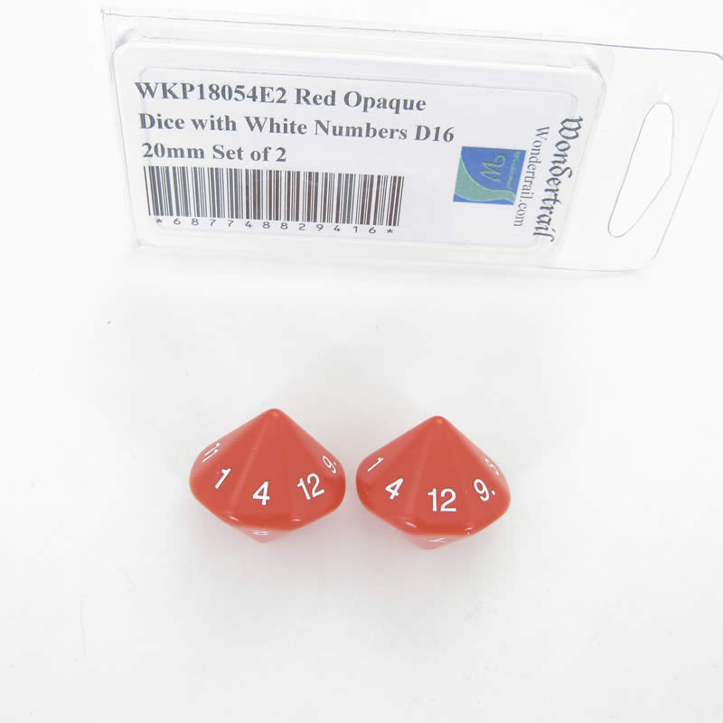 WKP18054E2 Red Opaque Dice with White Numbers D16 20mm Set of 2 (ONLINE ORDER ONLY)