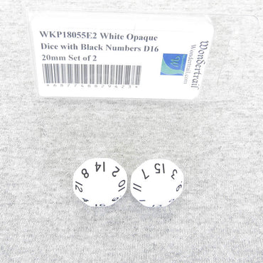 WKP18055E2 White Opaque Dice with Black Numbers D16 20mm Set of 2 (ONLINE ORDER ONLY)