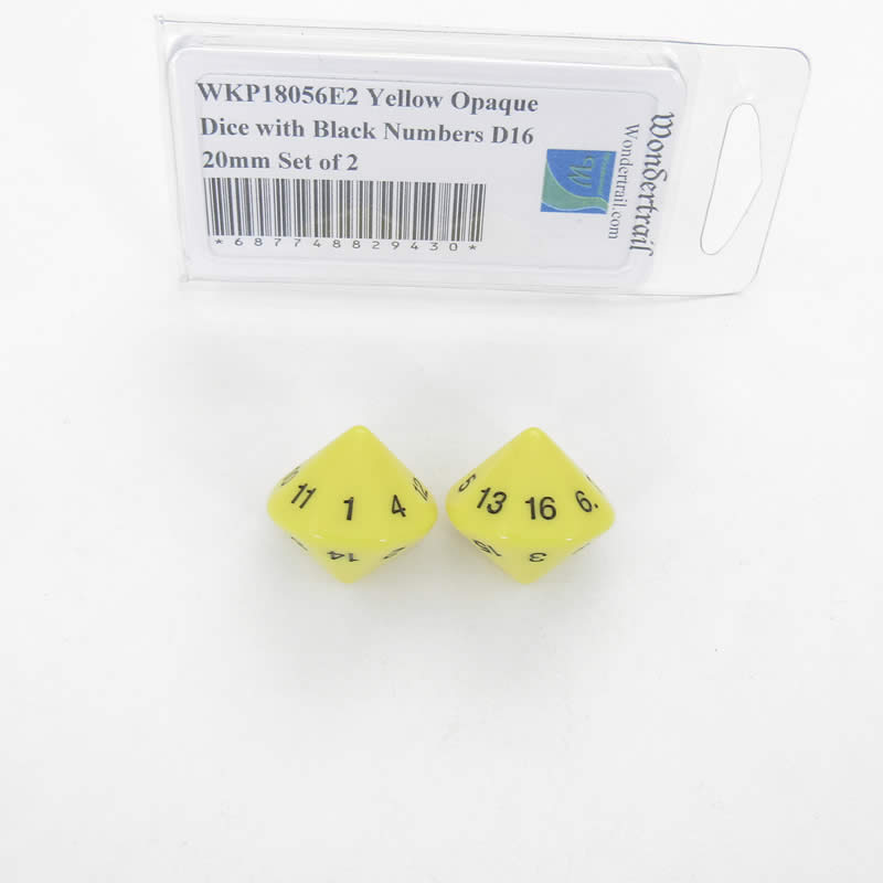 WKP18056E2 Yellow Opaque Dice with Black Numbers D16 20mm Set of 2 (ONLINE ORDER ONLY)