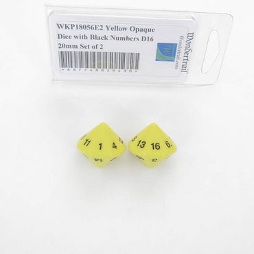 WKP18056E2 Yellow Opaque Dice with Black Numbers D16 20mm Set of 2 (ONLINE ORDER ONLY)