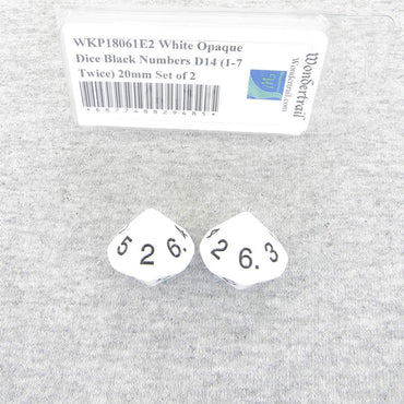 WKP18061E2 White Opaque Dice Black Numbers D14 (1-7 Twice) 20mm Set of 2 (ONLINE ORDER ONLY)