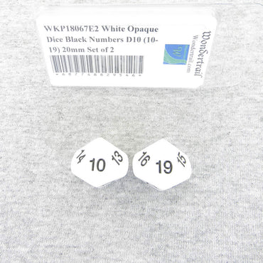 WKP18067E2 White Opaque Dice Black Numbers D10 (10-19) 20mm Set of 2 (ONLINE ORDER ONLY)