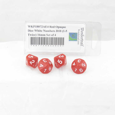 WKP18072AE4 Red Opaque Dice White Numbers D10 (1-5 Twice) 16mm Set of 4 (ONLINE ORDER ONLY)