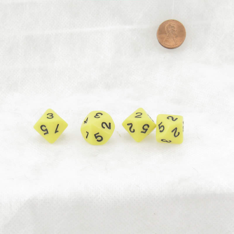 WKP18074AE4 Yellow Opaque Dice with Black Numbers D10 (1-5 Twice) 16mm Set of 4 (ONLINE ORDER ONLY)