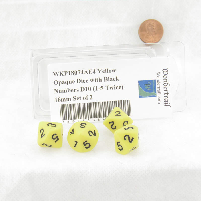 WKP18074AE4 Yellow Opaque Dice with Black Numbers D10 (1-5 Twice) 16mm Set of 4 (ONLINE ORDER ONLY)