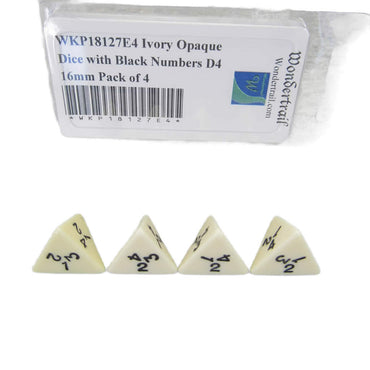 WKP18127E4 Ivory Opaque Dice with Black Numbers D4 16mm Pack of 4 (ONLINE ORDER ONLY)