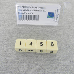 WKP18128E4 Ivory Opaque Dice with Black Numbers D6 16mm Pack of 4 (ONLINE ORDER ONLY)