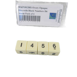WKP18128E4 Ivory Opaque Dice with Black Numbers D6 16mm Pack of 4 (ONLINE ORDER ONLY)