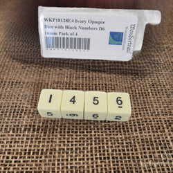 WKP18128E4 Ivory Opaque Dice with Black Numbers D6 16mm Pack of 4 (ONLINE ORDER ONLY)
