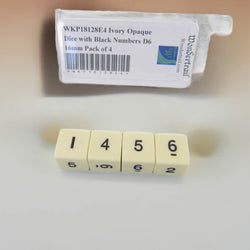 WKP18128E4 Ivory Opaque Dice with Black Numbers D6 16mm Pack of 4 (ONLINE ORDER ONLY)