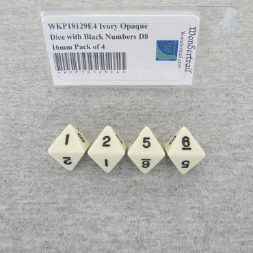 WKP18129E4 Ivory Opaque Dice with Black Numbers D8 16mm Pack of 4 (ONLINE ORDER ONLY)