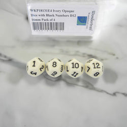 WKP18131E4 Ivory Opaque Dice with Black Numbers D12 16mm Pack of 4 (ONLINE ORDER ONLY)