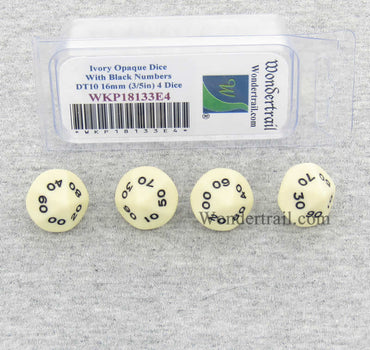 WKP18133E4 Ivory Opaque Dice With Black Numbers DT10 16mm Pack of 4 (ONLINE ORDER ONLY)