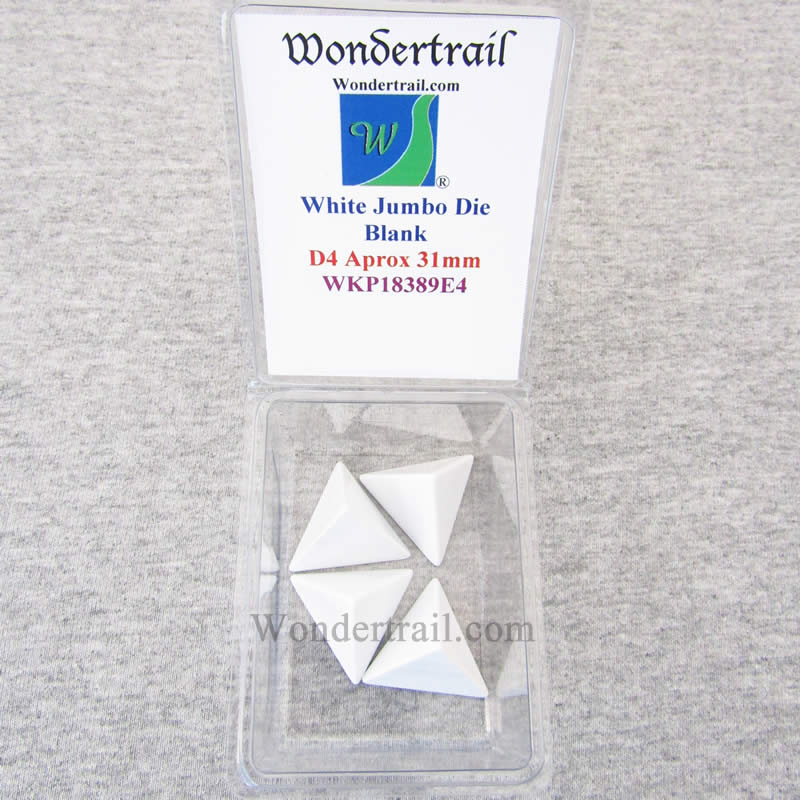 WKP18389E4 White Opaque Jumbo Blank Dice D4 26mm (1.02in) Pack of 4 (ONLINE ORDER ONLY)