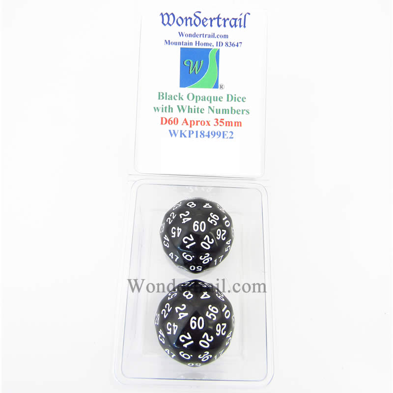 WKP18499E2 Black Opaque Dice with White Numbers D60 35mm Pack of 2 (ONLINE ORDER ONLY)