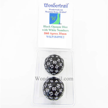 WKP18499E2 Black Opaque Dice with White Numbers D60 35mm Pack of 2 (ONLINE ORDER ONLY)